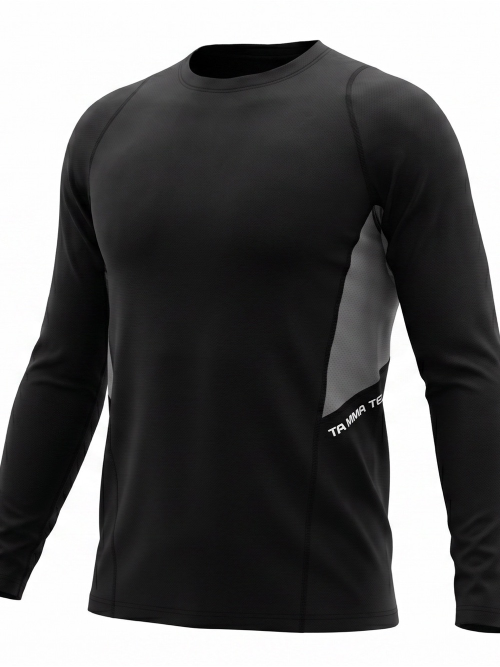 Men's Black Long-Sleeve Athletic Tee with Gray Side Panels